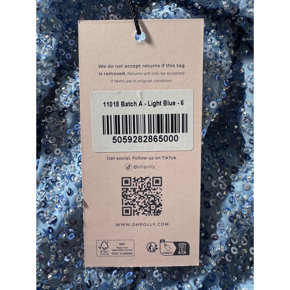 Oh Polly Sequin Mini Dress Light Blue Strapless Deep V Cutout Back US 2 - Picture 9 of 9